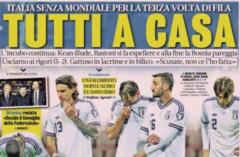 Μουντιάλ: Τα «δάκρυα» των ιταλικών εφημερίδων για τη νέα αποτυχία της Εθνικής