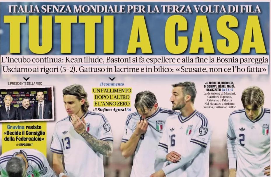 Μουντιάλ: Τα «δάκρυα» των ιταλικών εφημερίδων για τη νέα αποτυχία της Εθνικής